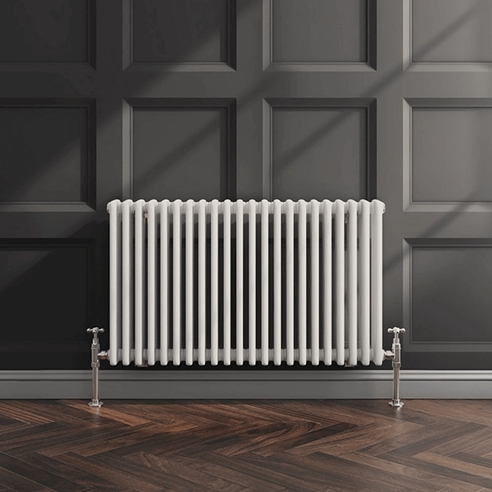 EliteHeat Horizontal Designer 2 Column White Radiator - 600mm Tall