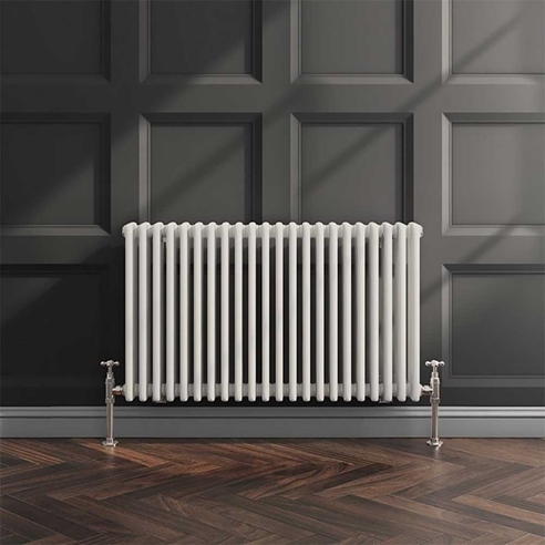 EliteHeat Horizontal Designer 4 Column White Radiator - 600mm Tall