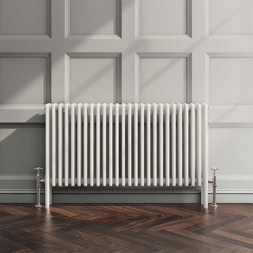 EliteHeat Horizontal Designer 4 Column White Radiator - 600mm Tall