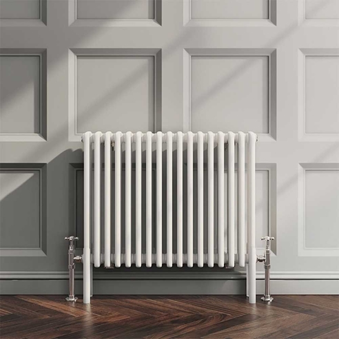 EliteHeat Horizontal Designer 4 Column White Radiator - 600mm Tall