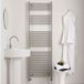 Aeon Seren Vertical Designer Heated Towel Rail Radiator - Chrome Trim, Brushed - 750 x 650mm