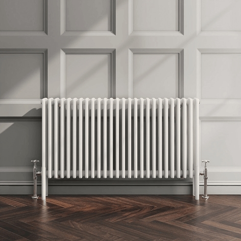 EliteHeat Horizontal Designer 2 Column White Radiator - 600mm Tall